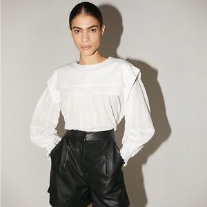 Warehouse Square Collar Detail Cotton White Blouse - UK 12 / US 8